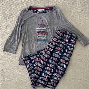 Dearfoams Gray and Navy Book Print Pajama Set